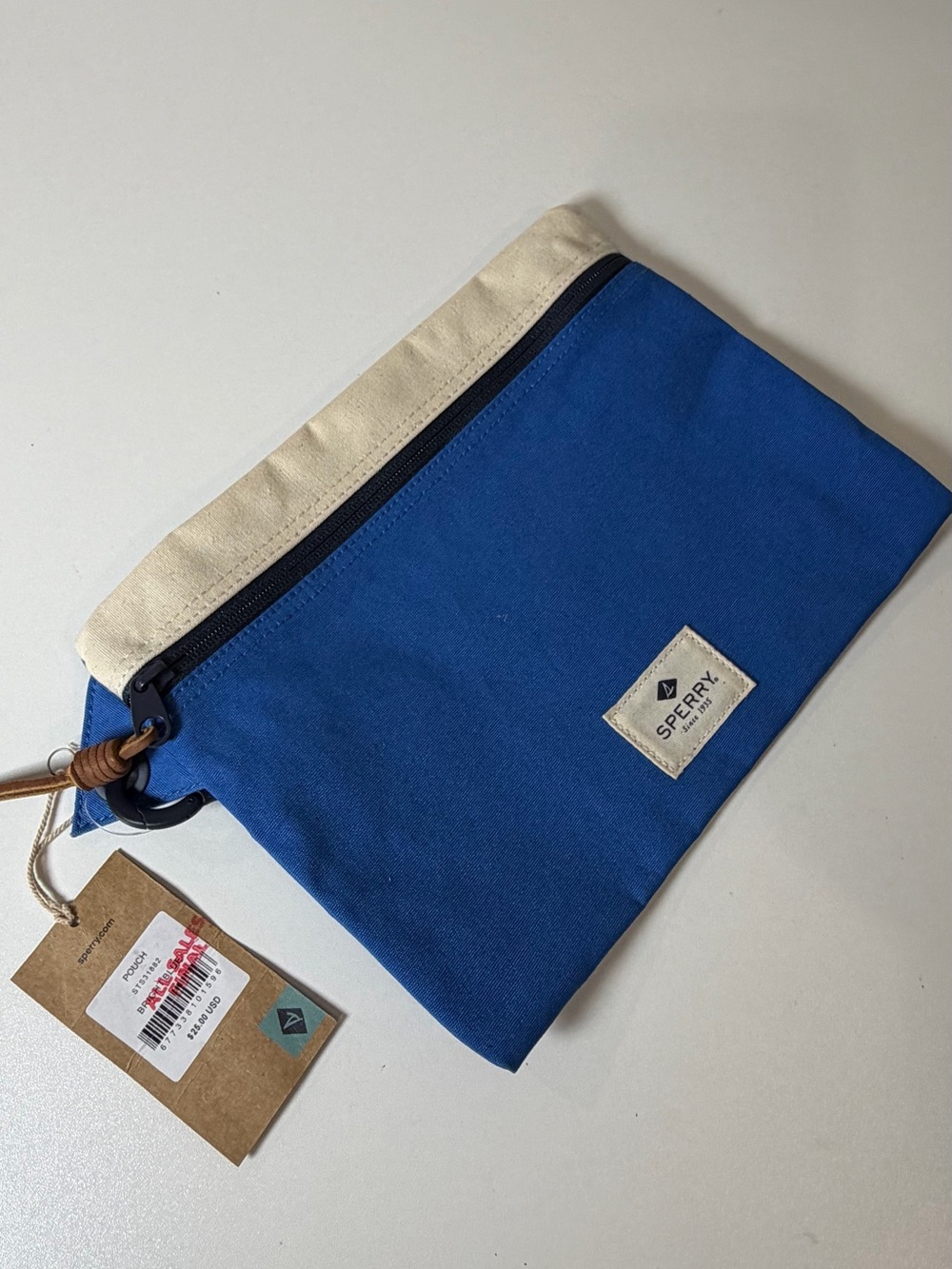 NWT Sperry Royal Blue Canvas Toiletry Pouch with Cream Trim